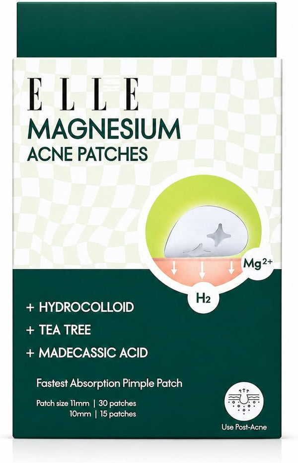 ELLE Magnesium Soft Acne Patch | Spot Treatment | Magnesium - The Magic Mineral |Hydrocolloid |Madecassic Acid | Tee Tree Oil Pimple Patches | Post-Breakout Acne Care | 11mm & 10mm Sizes | 45 Patches