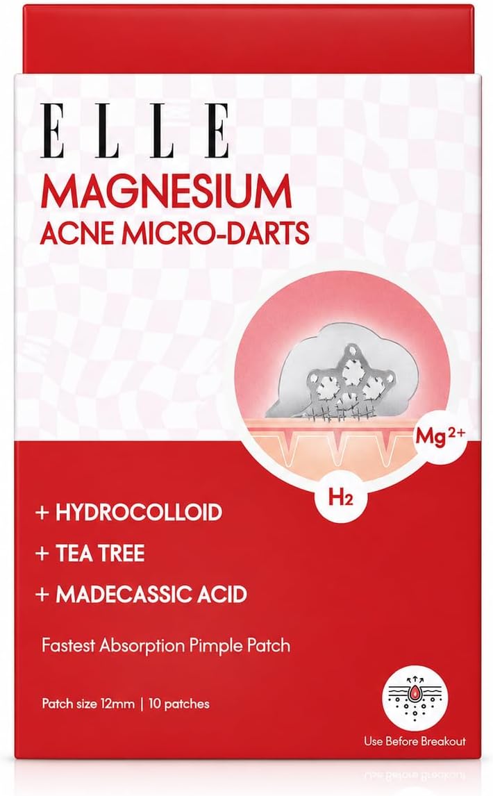 ELLE Magnesium Acne Patch |Micro-Dart | Magnesium - The Magic Mineral | Deep Penetrating Hydrocolloid Pimple Patch | Early Stage & Pus Pimples | Tea Tree & Madecassic Acid | 10 Patches